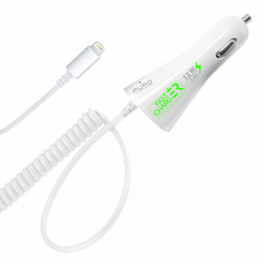 Auto punjac Puro PLT24 2.4A sa iPhone kablom beli.