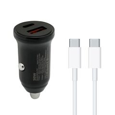 Auto punjac 30W USB-A + Type-C ulaz sa Type-C na Type-C kablom sivi (MS).