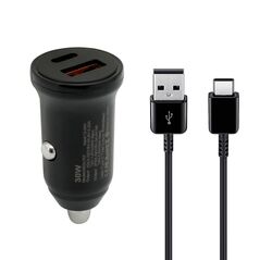 Auto punjac 30W USB-A + Type-C ulaz sa USB-A na Type-C kablom sivi (MS).
