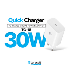 Kucni punjac Teracell Evolution TC-18 PD Fast charging 30W sa PD type C kablom beli CE.