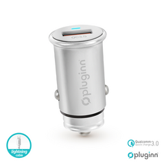Auto punjac Pluginn PI-20 QC 3.0, 3A, 18W, sa lightning kablom srebrni.