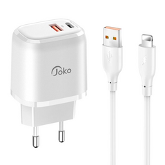Kucni punjac KONFULON JK82 + DC64 PD 20W, QC 18W, sa kablom USB na Lightning beli.