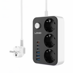 Produzni kabl LDNIO SE3631C 3 uticnice 3xUSB 3xPD beli 2m.