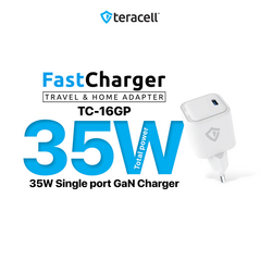 Kucni punjac Teracell Evolution TC-16GP, GaN, PD 3.0, 35W sa PD Type c kablom beli CE.