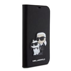 Zastitna maska (futrola) Karl Lagerfeld Saffiano BP Nft Karl&Choupette - iPhone 15 crna (KLBKP15SSANKCPK).