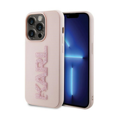 Zastitna maska (futrola) Karl Lagerfeld 3D Rubber Glitter Logo - iPhone 15 Pro 6.1 roze (KLHCP15L3DMBKCP).