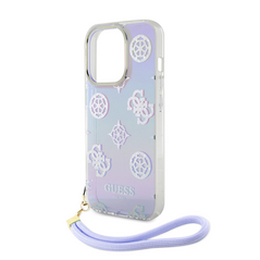 Zastitna maska (futrola) Guess Hc PC TPU Iridescent Glitter Pattern Peony Cordstrap - iPhone 15 ljubicasta (GUHCP15SHPELISU).