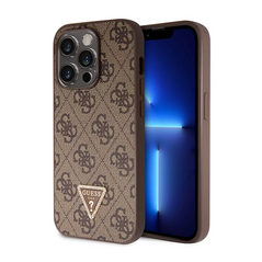 Zastitna maska (futrola) Guess Hc PU Leather 4G Triangle Strass - iPhone 15 Pro 6.1 braon (GUHCP15LP4TDPW).