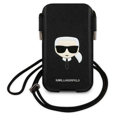 Zastitna maska (futrola) Karl Lagerfeld Pouch Pu Saffiano Karl Head Large - telefone do 6,7" crna ( KLHCP12LOPHKHK).