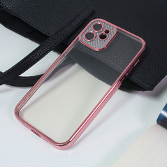 Zastitna maska (futrola) Silikon Camera Diamond iPhone 12 6.1 roze.