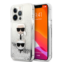 Zastitna maska (futrola) Karl Lagerfeld Hc Liquid Glitter 2 Heads - iPhone 14 Pro srebrna (KLHCP14LKICGLS).