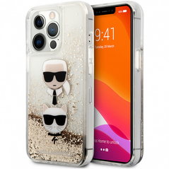 Zastitna maska (futrola) Karl Lagerfeld Hc Liquid Glitter 2 Heads - iPhone 14 Pro zlatna (KLHCP14LKICGLD).