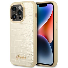 Zastitna maska (futrola) Guess Hc PU Croco Metal Outline - iPhone 14 Pro zlatna (GUHCP14LHGCRHD).