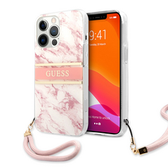 Zastitna maska (futrola) Guess Marble Strap - iPhone 13 Pro roze (GUHCP13LKMABPI).