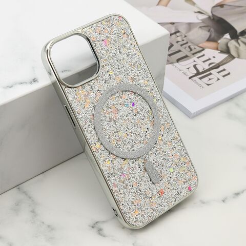 Futrole GLAM GLOW MagSafe - iPhone 13 (6.1) srebrna (MS).