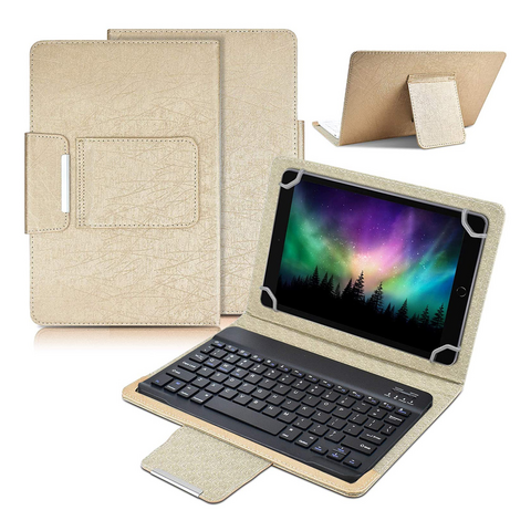 Zastitna maska (futrola) sa Bluetooth Tastaturom Leather - Tablet 10" Univerzalna zlatna.