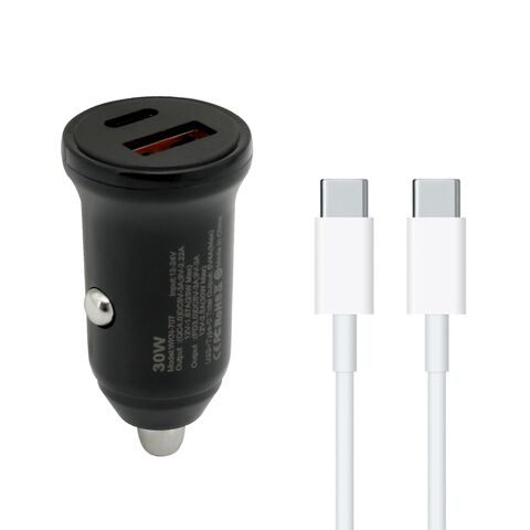 Auto punjac 30W USB-A + Type-C ulaz sa Type-C na Type-C kablom sivi (MS).