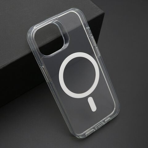 Zastitna maska (futrola) COLOR okvir MagSafe - iPhone 15 srebrna (providna) (MS).