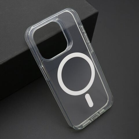 Zastitna maska (futrola) COLOR okvir MagSafe - iPhone 15 Pro (6.1) srebrna (providna) (MS).