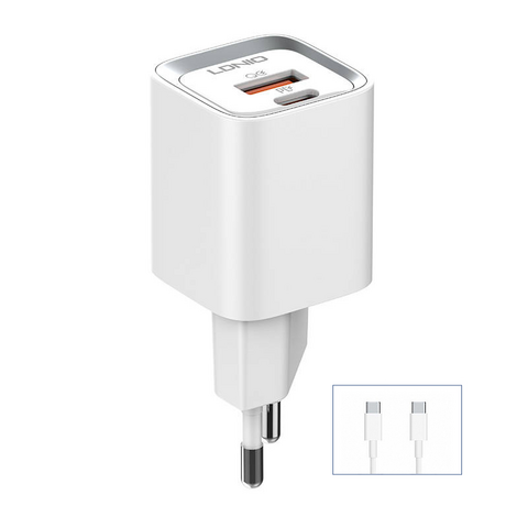 Kucni punjac LDNIO A2318C 20W PD Quick Charge 3.0 sa Type C na Type C kablom beli.