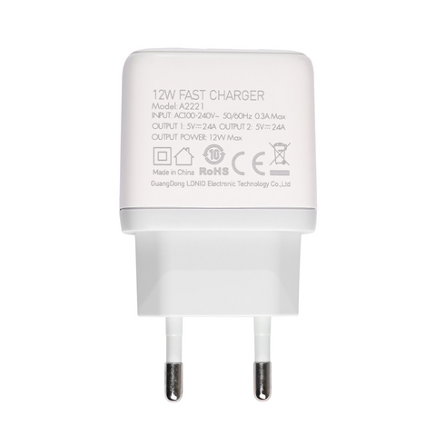 Kucni punjac LDNIO A2221 2xUSB, 12W sa Type C kablom beli.