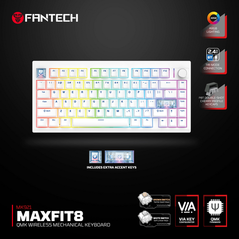 Tastatura Mehanicka Gaming Fantech MK921 Maxfit 8 Wireless beli (white) brown switch.