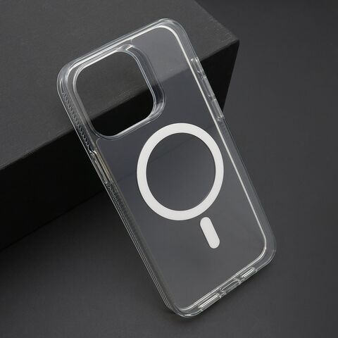 Zastitna maska (futrola) COLOR okvir MagSafe - iPhone 15 Pro Max (6.7) srebrna (providna) (MS).