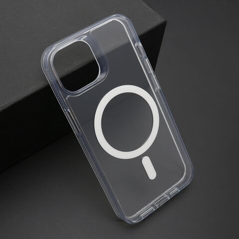 Zastitna maska (futrola) COLOR okvir MagSafe - iPhone 14 (6.1) srebrna (providna) (MS).