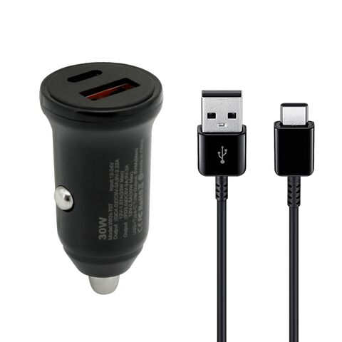 Auto punjac 30W USB-A + Type-C ulaz sa USB-A na Type-C kablom sivi (MS).