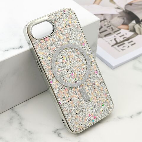 Zastitna maska (futrola) GLAM GLOW MagSafe - iPhone 16e srebrna (MS).