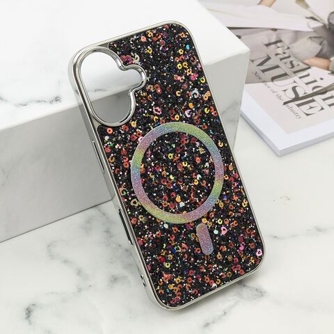 Zastitna maska (futrola) GLAM GLOW MagSafe - iPhone 16 (6.1) crna (MS).