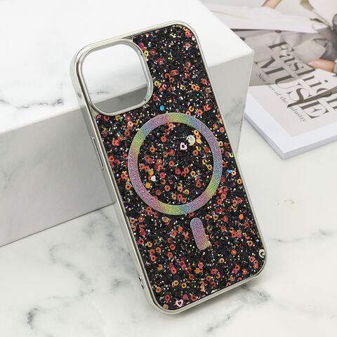 Zastitna maska (futrola) GLAM GLOW MagSafe - iPhone 15 crna (MS).