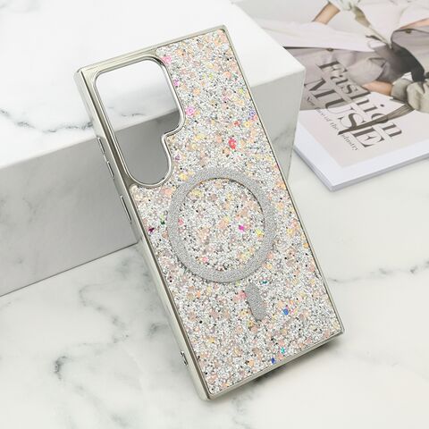 Zastitna maska (futrola) GLAM GLOW MagSafe - Samsung S928 Galaxy S24 Ultra 5G srebrna (MS).