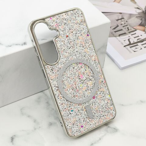 Zastitna maska (futrola) GLAM GLOW MagSafe - Samsung S921 Galaxy S24 5G/Samsung S931 Galaxy S25 5G srebrna (MS).