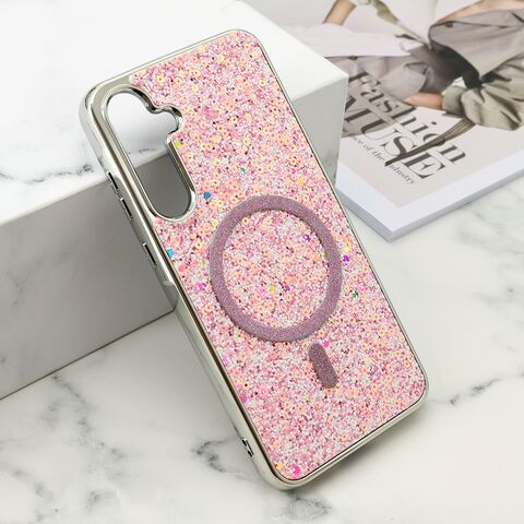 Zastitna maska (futrola) GLAM GLOW MagSafe - Samsung A556 Galaxy A55 5G roze (MS).