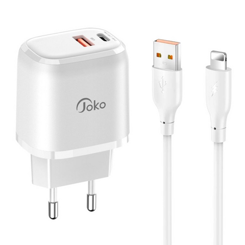 Kucni punjac KONFULON JK82 + DC64 PD 20W, QC 18W, sa kablom USB na Lightning beli.