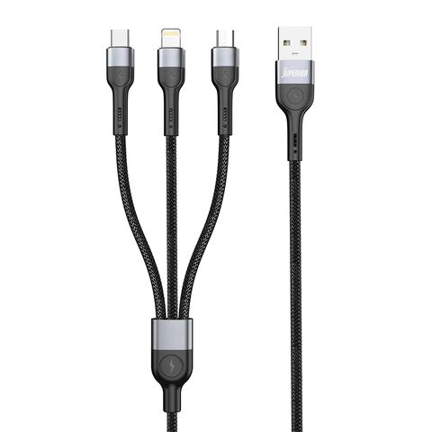 USB data kabl Superior SU-K106 3in1 Lightning/Micro/Type C 1m crni (MS).