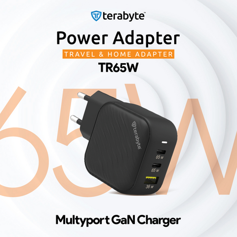 Punjac univerzalni Terabyte TR65W, GaN, PPS, PD 3.0, QC 3.0, 65W sa PD Type c kablom crni CE.
