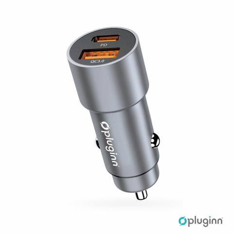 Auto punjac Pluginn PI-40, PD 20W, QC 3.0 18W, sa lightning kablom sivi.