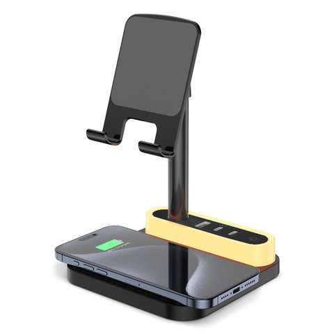 Desktop drzac - mobilni telefon HT531 sa wireless punjacem i LED svetlom crni.
