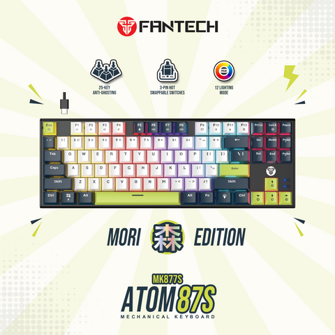 Tastatura Mehanicka Gaming Fantech MK877S RGB Atom 87S Mori bela (taro switch).