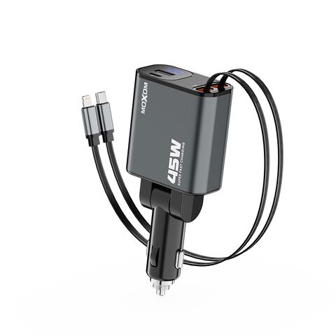 Auto punjac Moxom MX-VC53 USB & Type C output + Type C & lightning cable output 45W crni (MS).