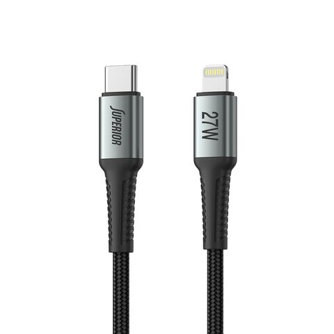 USB data kabl Superior SU-K101 pleteni 27W 3A Type C na Lightning 1m crni (MS).