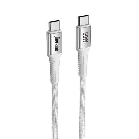 USB data kabl Superior SU-K151 pleteni Fast 60W 3A Type-C na Type-C 1m beli (MS).