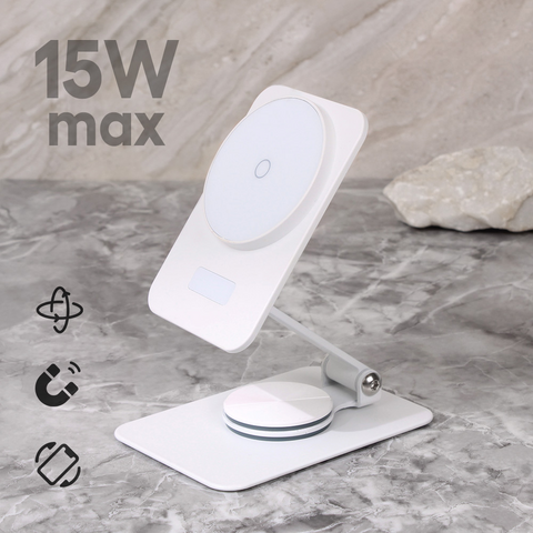 Kucni punjac Wireless 15W rotirajuci beli.
