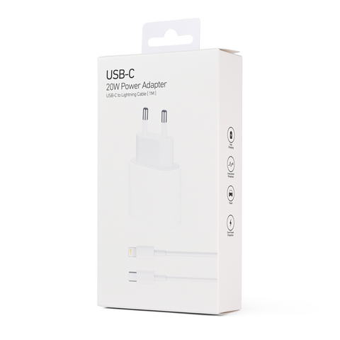 Kucni punjac PD Fast charger 20W - iPhone 11-14 sa PD lightning kablom CE beli.