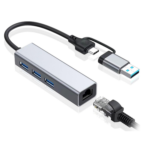 Adapter Type C - USB 3.0 JWD na LAN, 3x USB 3.0 4 u 1 sivi.