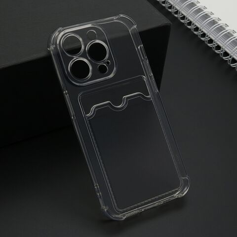 Zastitna maska (futrola) Transparent CARD POCKET - iPhone 15 Pro (6.1) siva (MS).