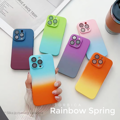 Zastitna maska (futrola) Rainbow Spring - iPhone 14 tamno plavo bordo.