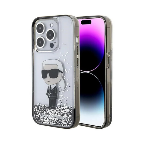 Zastitna maska (futrola) Karl Lagerfeld Hc Liquid Glitter Ikonik - iPhone 15 Pro 6.1 Transparent (KLHCP15LLKKNSK).